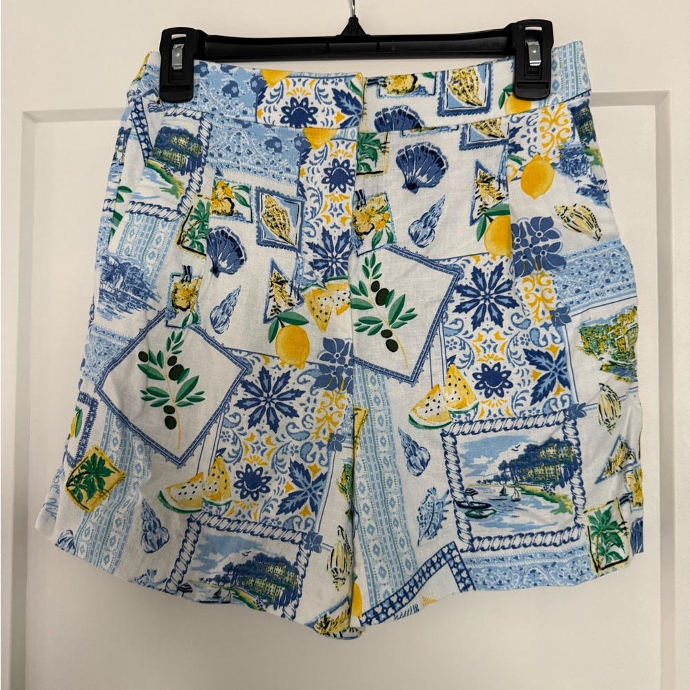 J. Crew Blue and Yellow Italian Summer Print Women's Shorts
